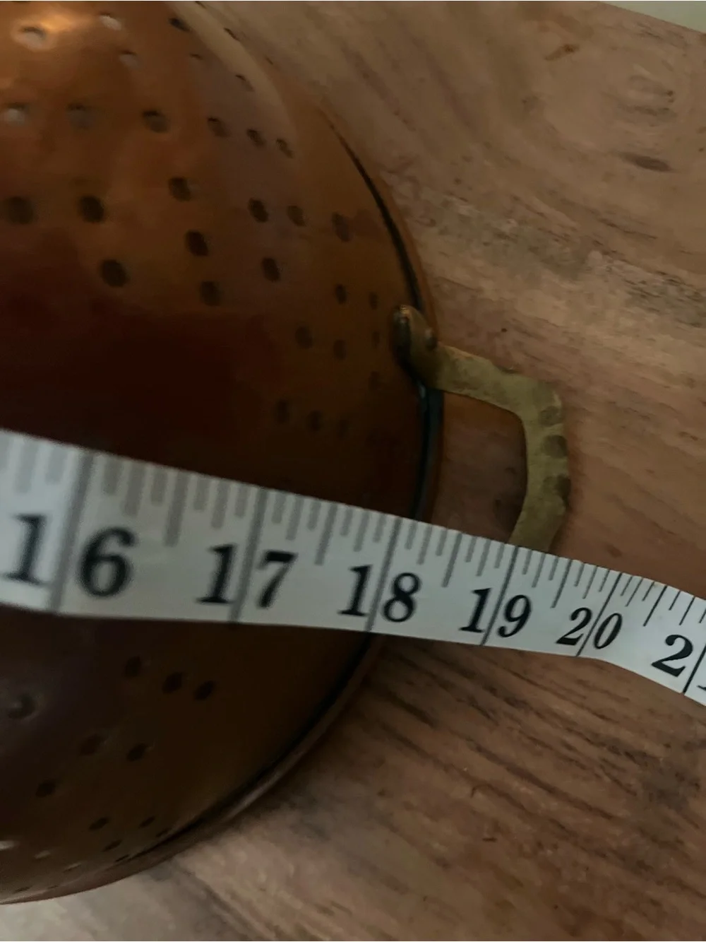Vintage Copper-Tone Skimmer and Mixing Bowl Set with Wooden Handle